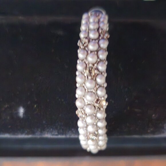 Jewelry - Vintage Antique Silver Bracelet with Gray Pearls and Black Diamond Stones